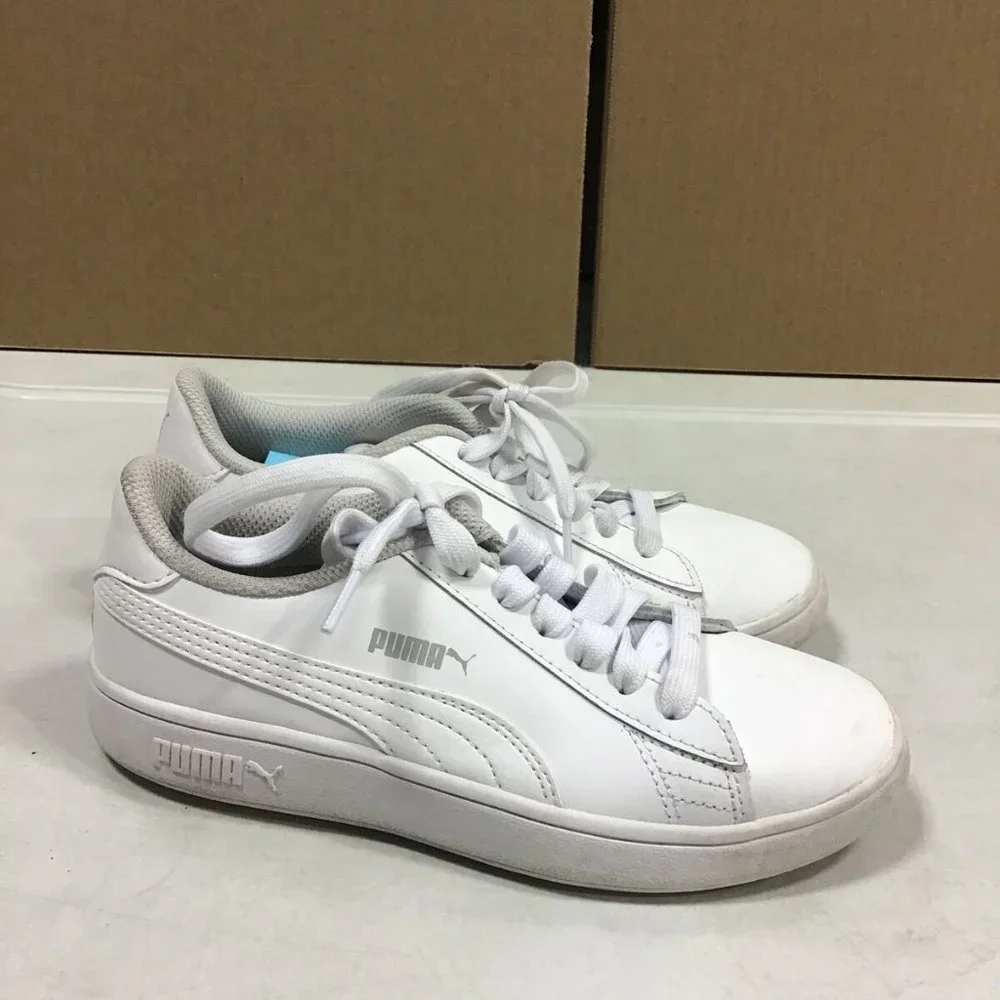 PUMA UNISEX CHILD SMASH V2 LEATHER SNEAKERS WHITE 2.5C